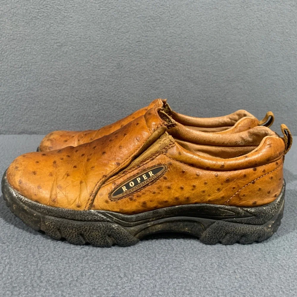 Roper Performance Mens Size 8.5 Ostrich Print Leather Slip On Loafer Shoes‎